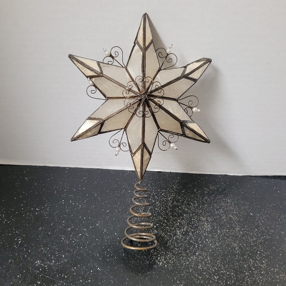 Vintage Mother of Pearl Metal Star Tree Topper - Holiday Home Decor
